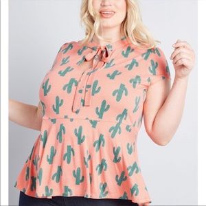 ModCloth Coral Cactus Print Top